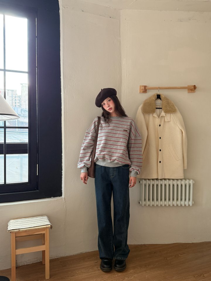 Baguette - Korean Women Fashion - #womensfashion - Pose Double Fleece Stripe Sweatshirt - 4
