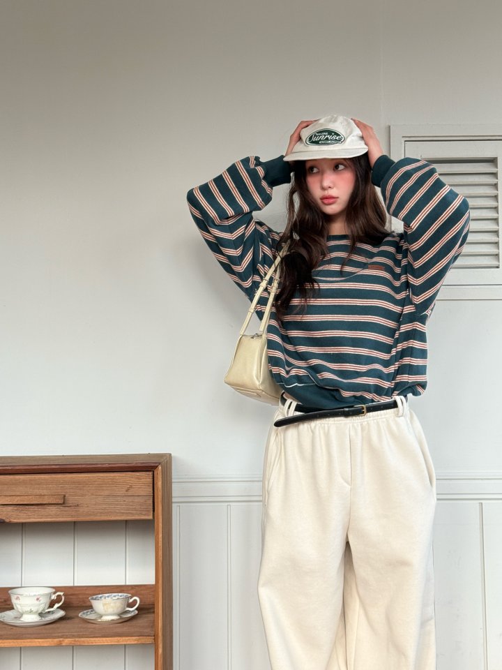 Baguette - Korean Women Fashion - #pursuepretty - Pose Double Fleece Stripe Sweatshirt - 10