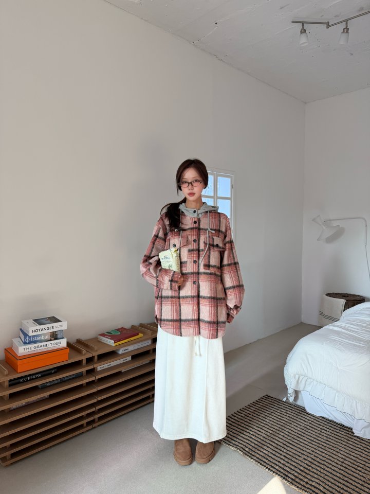 Baguette - Korean Women Fashion - #pursuepretty - Hooded Check Shirt - 3