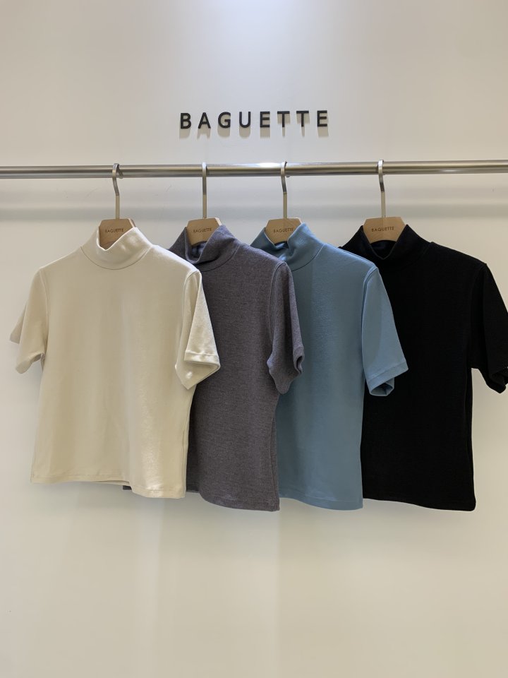 Baguette - Korean Women Fashion - #vintageinspired - Brushed Turtleneck Short Sleeve Tee