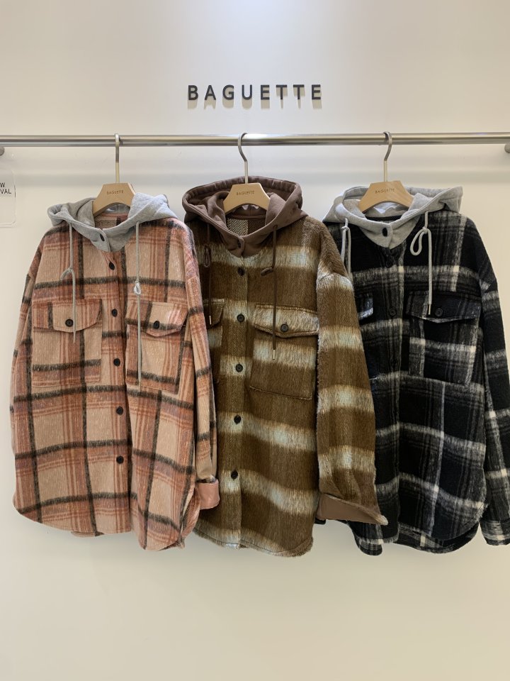Baguette - Korean Women Fashion - #vintageinspired - Hooded Check Shirt