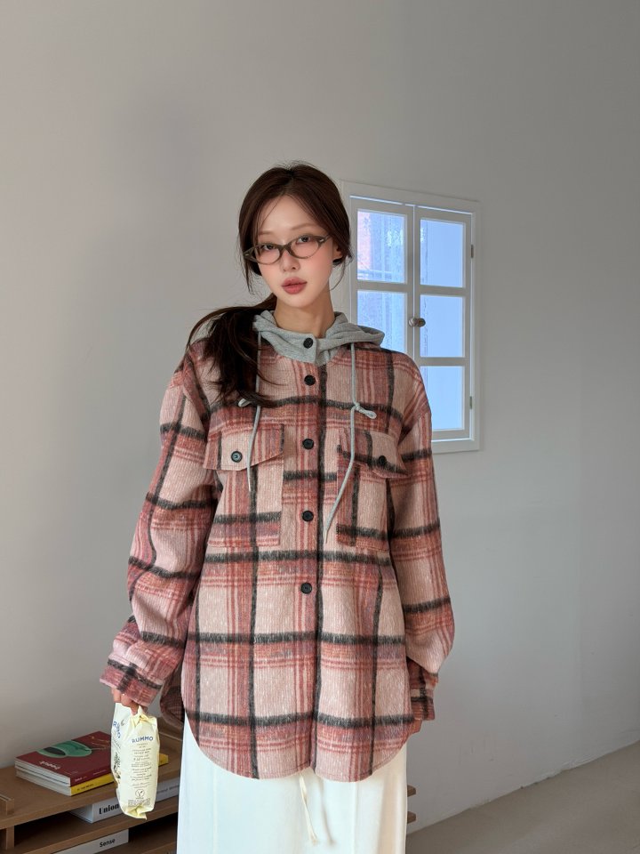 Baguette - Korean Women Fashion - #vintagekidsstyle - Hooded Check Shirt - 2