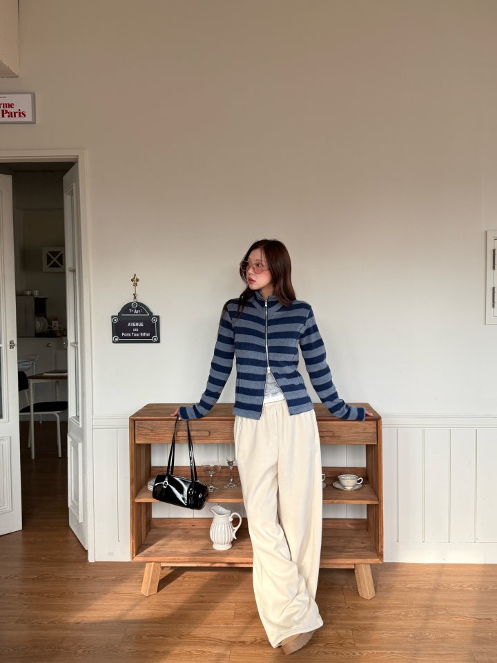 Baguette - Korean Women Fashion - #womensfashion - Crown Brushed Stripe Zip-Up - 2