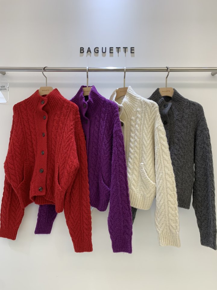 Baguette - Korean Women Fashion - #womensfashion - High Neck Cable Cardigan