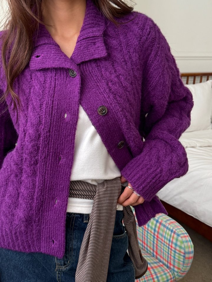Baguette - Korean Women Fashion - #womensfashion - High Neck Cable Cardigan - 7