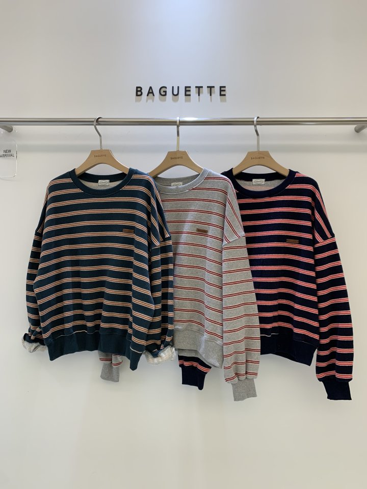 Baguette - Korean Women Fashion - #womensfashion - Pose Double Fleece Stripe Sweatshirt