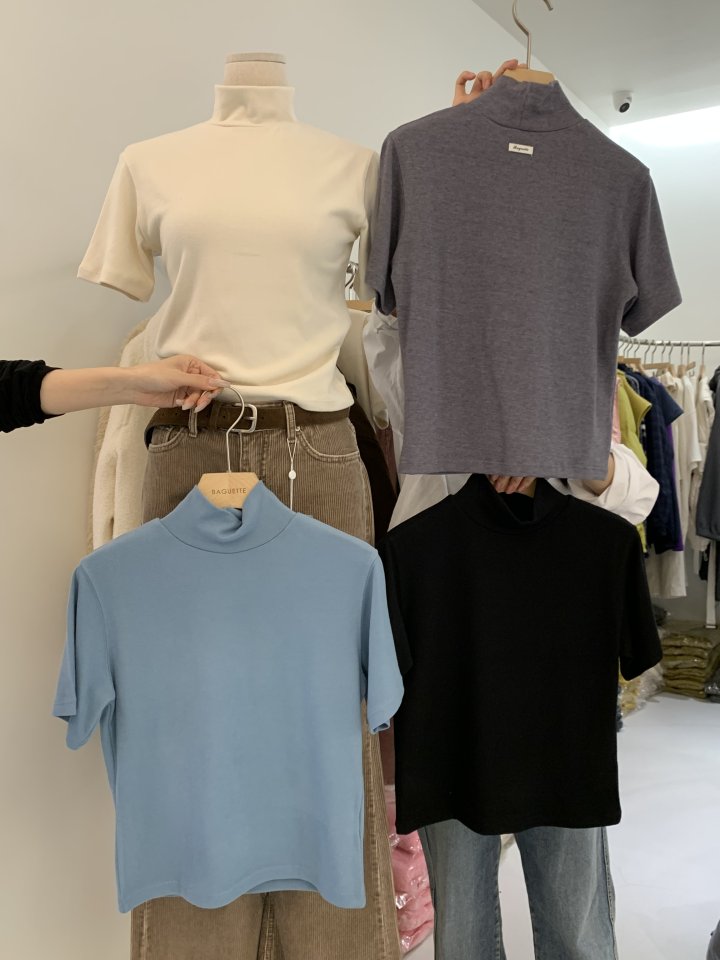 Baguette - Korean Women Fashion - #womensfashion - Brushed Turtleneck Short Sleeve Tee - 12