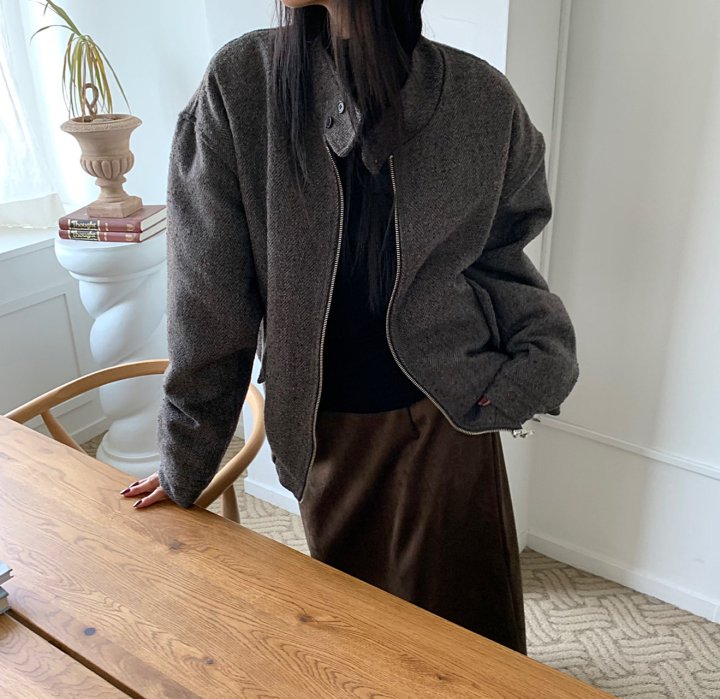 Cover - Korean Women Fashion - #momslook - Wool Herringbone Blouson - 9