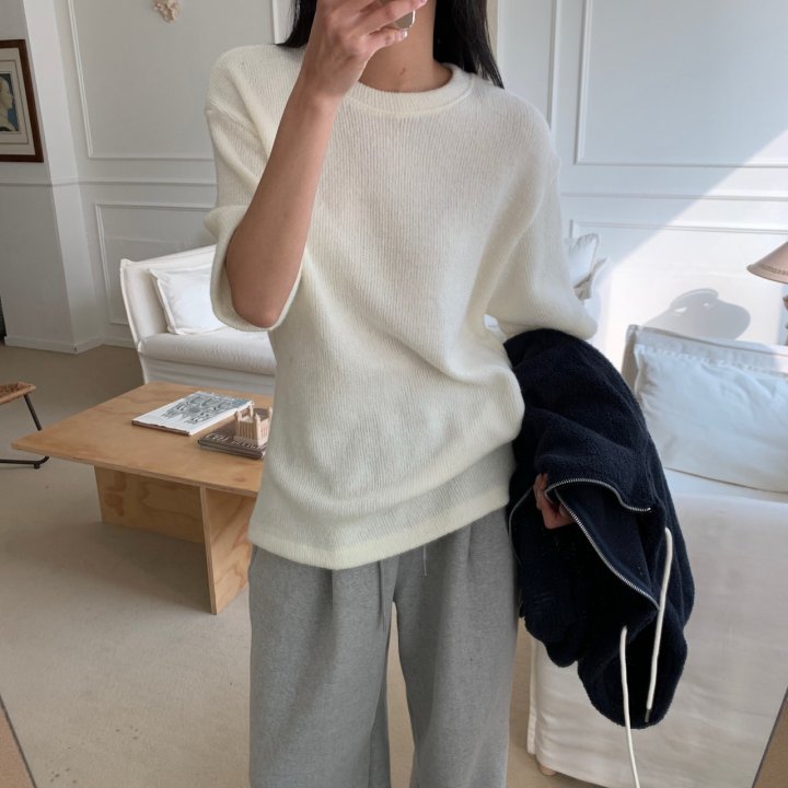 Cover - Korean Women Fashion - #momslook - Cozy Knit Short Sleeve Tee