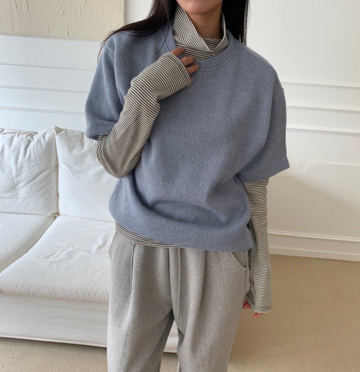 Cover - Korean Women Fashion - #momslook - Cozy Knit Short Sleeve Tee - 3