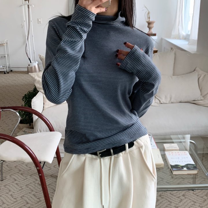 Cover - Korean Women Fashion - #momslook - Stripe Warmer Turtleneck