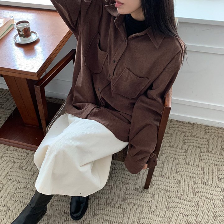 Cover - Korean Women Fashion - #momslook - Corduroy Loose Shirt - 2