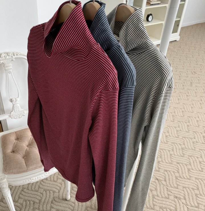 Cover - Korean Women Fashion - #pursuepretty - Stripe Warmer Turtleneck - 9