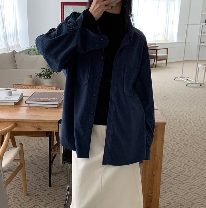 Cover - Korean Women Fashion - #pursuepretty - Corduroy Loose Shirt - 7