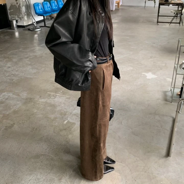 Cover - Korean Women Fashion - #restrostyle - Fleece Suede Slacks - 2