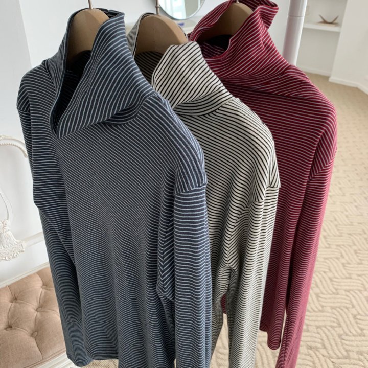 Cover - Korean Women Fashion - #romanticstyle - Stripe Warmer Turtleneck - 11