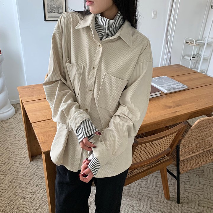 Cover - Korean Women Fashion - #vintageinspired - Corduroy Loose Shirt - 5