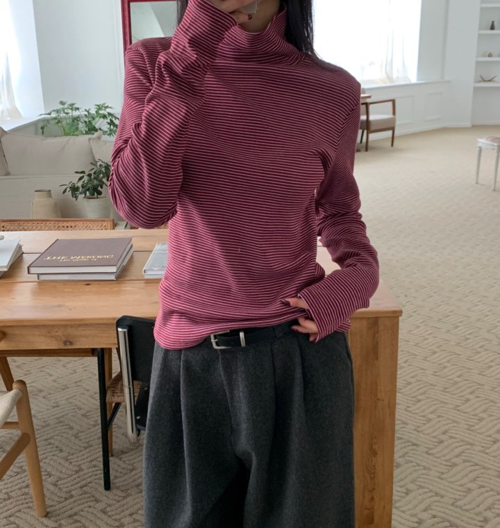 Cover - Korean Women Fashion - #vintagekidsstyle - Stripe Warmer Turtleneck - 8