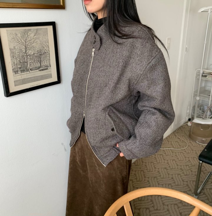 Cover - Korean Women Fashion - #momslook - Wool Herringbone Blouson - 4