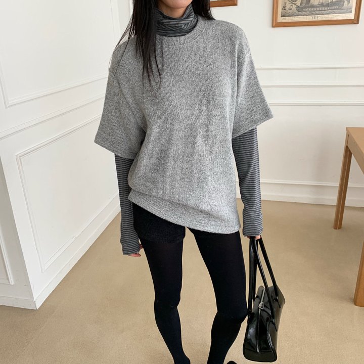 Cover - Korean Women Fashion - #momslook - Cozy Knit Short Sleeve Tee - 4