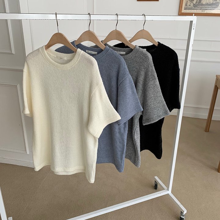 Cover - Korean Women Fashion - #womensfashion - Cozy Knit Short Sleeve Tee - 6