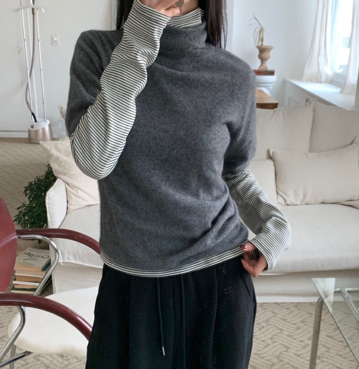 Cover - Korean Women Fashion - #womensfashion - Stripe Warmer Turtleneck - 2