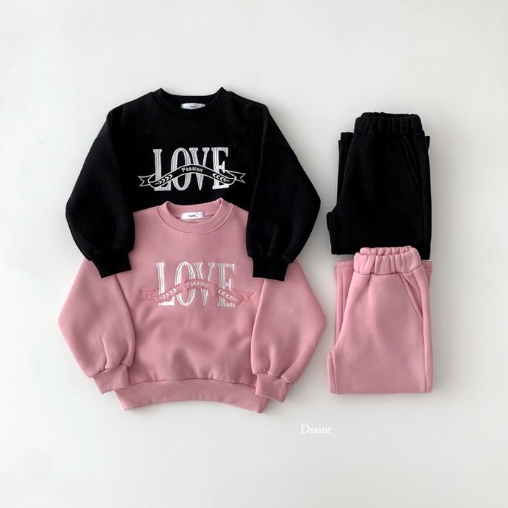 Dsaint - Korean Children Fashion - #designkidswear - Love Wide Fleece Set - 2