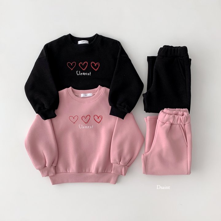 Dsaint - Korean Children Fashion - #designkidswear - 3 Heart Wide Fleece Set - 2