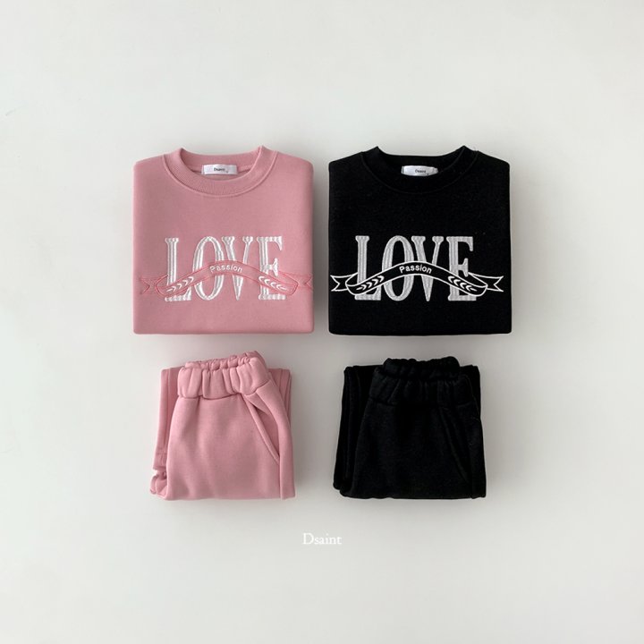 Dsaint - Korean Children Fashion - #discoveringself - Love Wide Fleece Set - 3