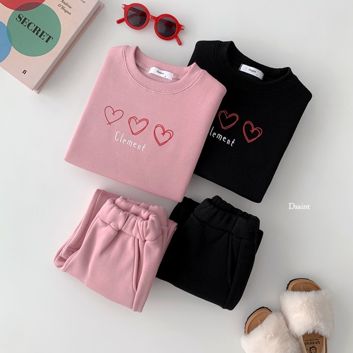 Dsaint - Korean Children Fashion - #discoveringself - 3 Heart Wide Fleece Set - 4