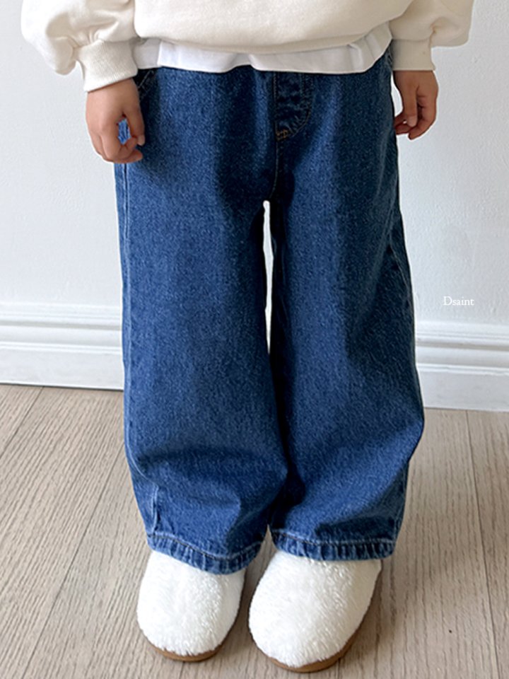 Dsaint - Korean Children Fashion - #littlefashionista - Essential Fleece Wide Denim Pants - 10