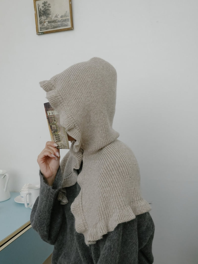 Eeiitt - Korean Women Fashion - #momslook - Frill Cape Balaclava Pleated Wool Hood - 10