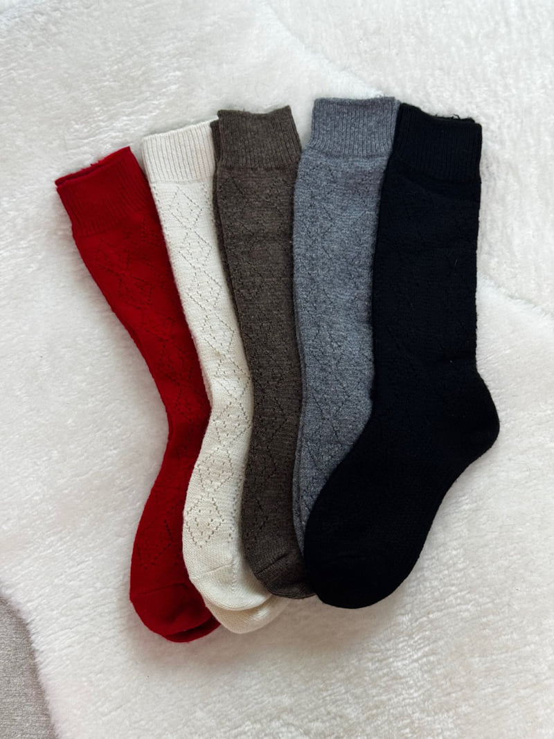 Eeiitt - Korean Women Fashion - #momslook - Cashmere Argyle Punching Socks Wool Knit Socks - 2