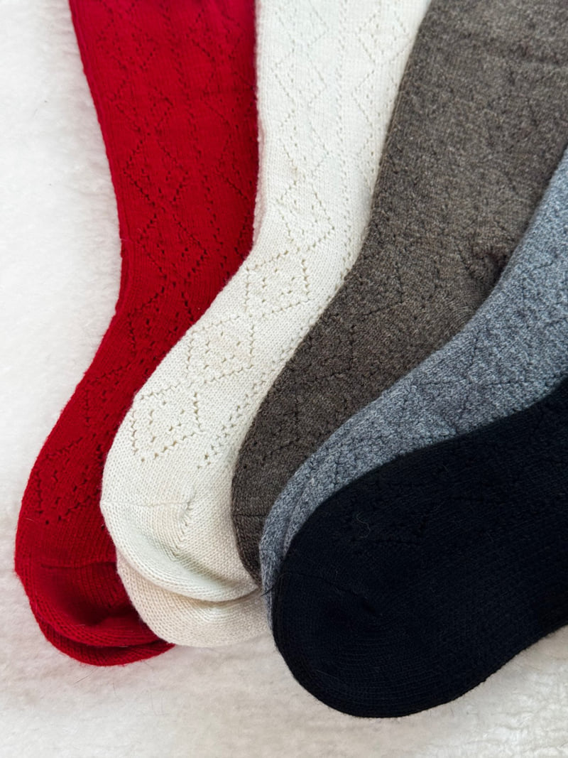 Eeiitt - Korean Women Fashion - #womensfashion - Cashmere Argyle Punching Socks Wool Knit Socks - 4