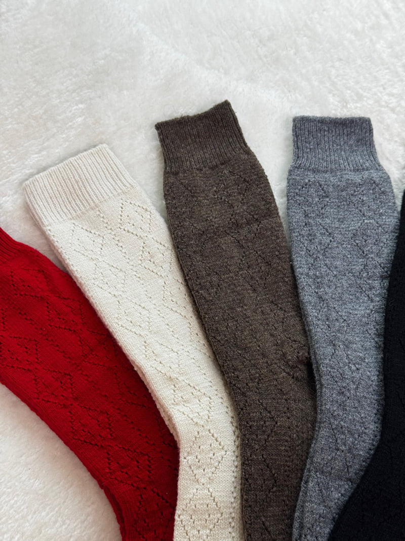 Eeiitt - Korean Women Fashion - #momslook - Cashmere Argyle Punching Socks Wool Knit Socks - 6