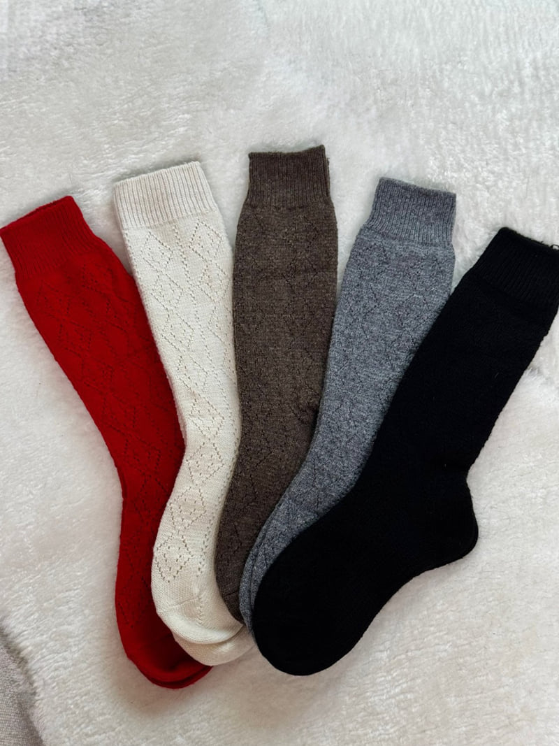 Eeiitt - Korean Women Fashion - #momslook - Cashmere Argyle Punching Socks Wool Knit Socks - 9