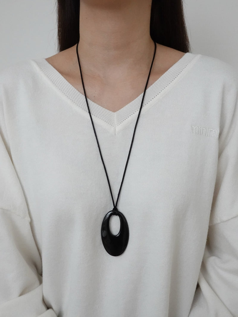 Eeiitt - Korean Women Fashion - #restrostyle - Pippin Onyx Pendant Necklace