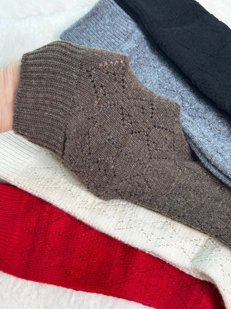 Eeiitt - Korean Women Fashion - #womensfashion - Cashmere Argyle Punching Socks Wool Knit Socks - 5