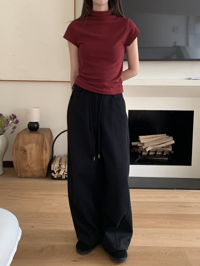 Flatyou - Korean Women Fashion - #momslook - Cap Sleeve Half Turtleneck Tee - 10