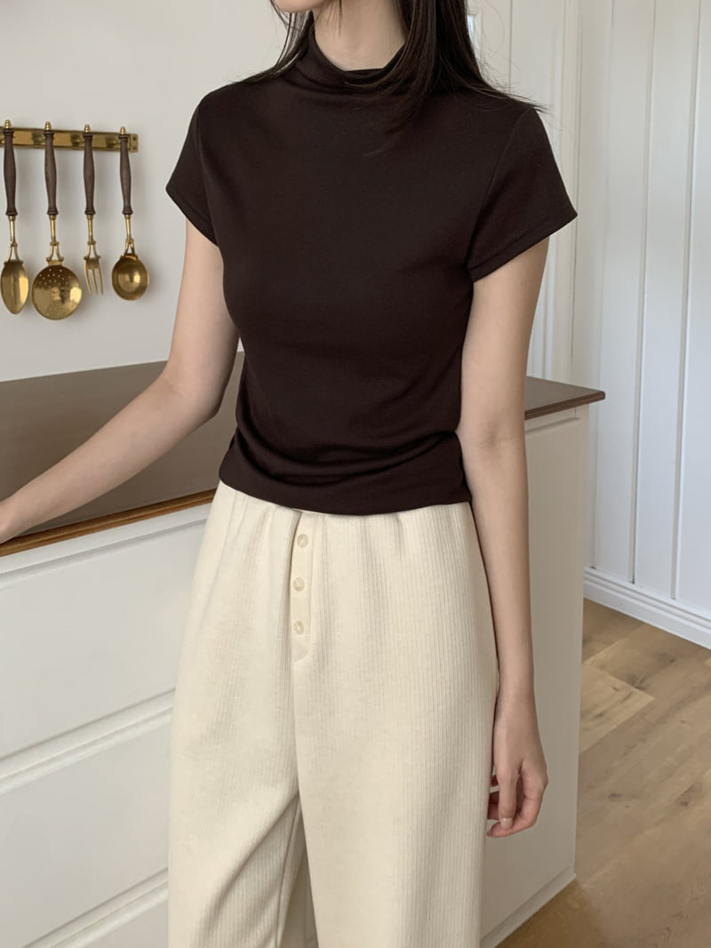 Flatyou - Korean Women Fashion - #momslook - Cap Sleeve Half Turtleneck Tee - 12