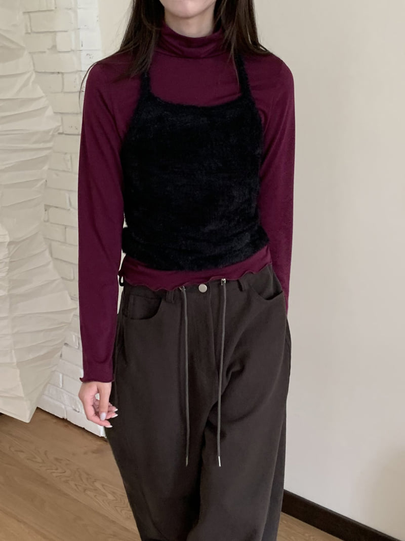 Flatyou - Korean Women Fashion - #momslook - Frill Edge Fleece Turtleneck Tee - 5