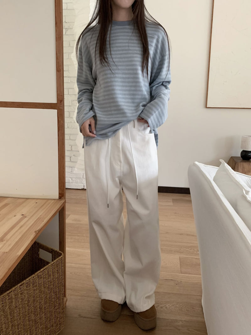 Flatyou - Korean Women Fashion - #momslook - Blessing Stripe Fleece Tee - 3