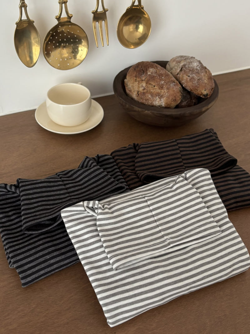Flatyou - Korean Women Fashion - #momslook - Fleece Stripe Turtleneck Tee - 10