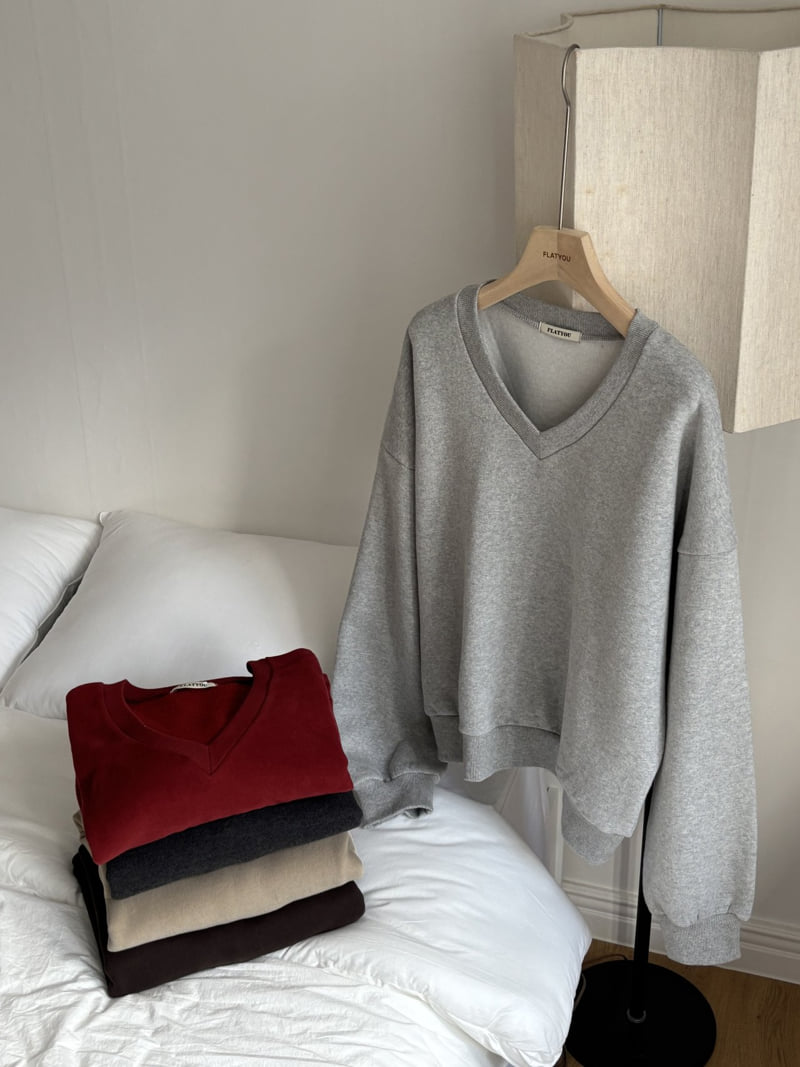 Flatyou - Korean Women Fashion - #momslook - V Neck Double Fleece Sweatshirt