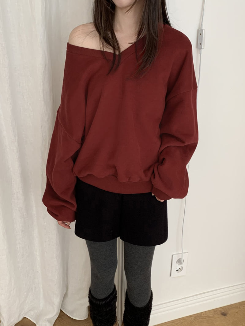 Flatyou - Korean Women Fashion - #momslook - V Neck Double Fleece Sweatshirt - 3