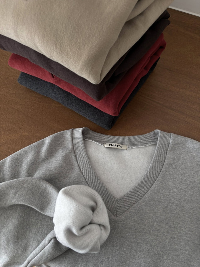 Flatyou - Korean Women Fashion - #momslook - V Neck Double Fleece Sweatshirt - 5