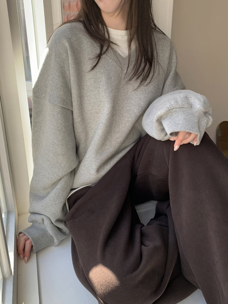 Flatyou - Korean Women Fashion - #momslook - V Neck Double Fleece Sweatshirt - 7