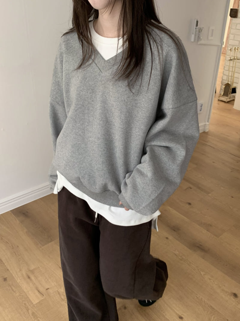 Flatyou - Korean Women Fashion - #momslook - V Neck Double Fleece Sweatshirt - 8