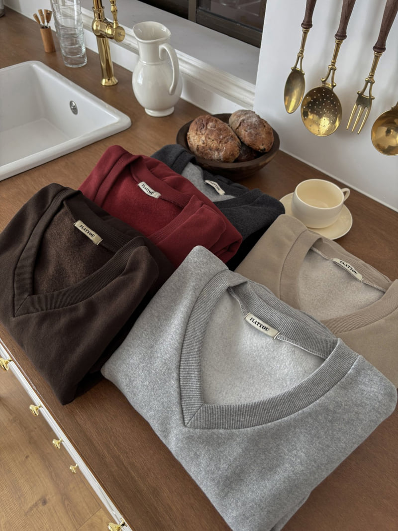 Flatyou - Korean Women Fashion - #momslook - V Neck Double Fleece Sweatshirt - 9