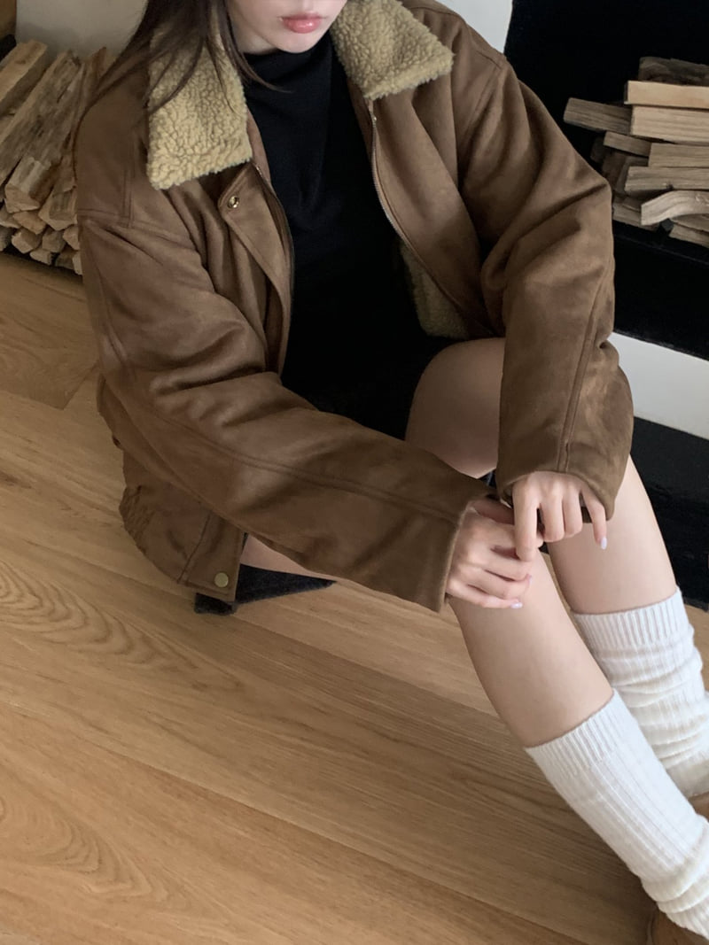 Flatyou - Korean Women Fashion - #restrostyle - Suede Shearling Blouson - 3
